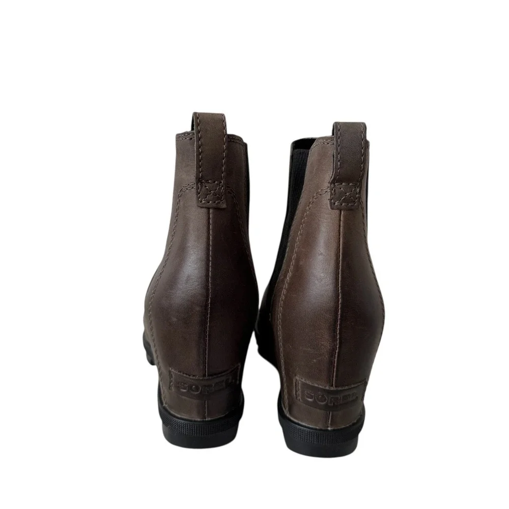 Sorel Joan of‎ Atric Wedge II Ankle Boots Waterproof Leather Brown Gray 9